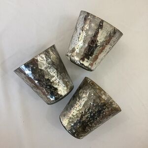 Rejuvenation Mercury Glass Tealight Holders Votive Set of 3 Hammered Silver